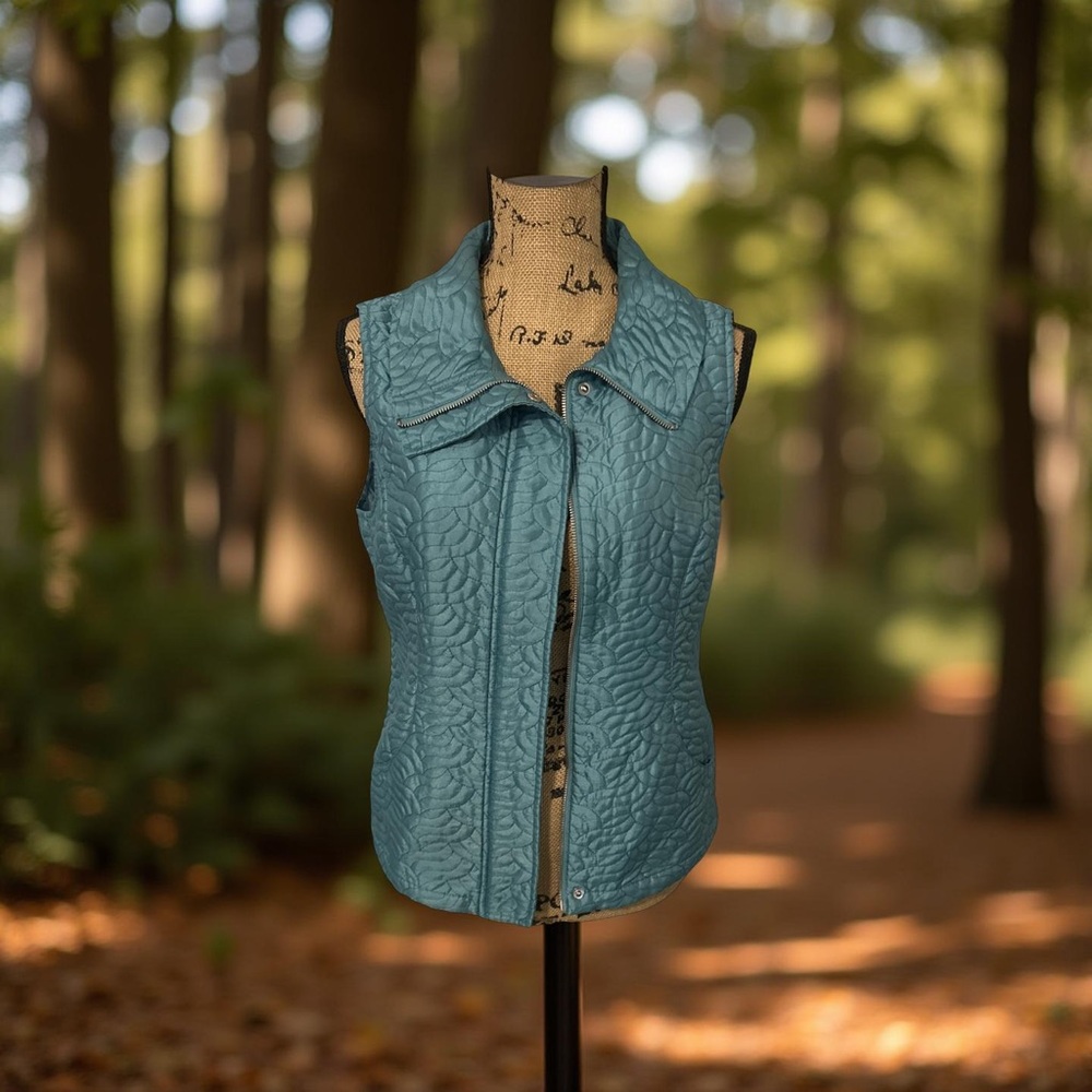 Chicos Womens Quilted Vest Size 1 (M) Teal Green Packable Puffer Jacket - Picture 6 of 10